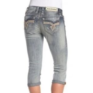 Rock Revival Women's Capri Vivian Crop Jeans Rhinestone Size 25